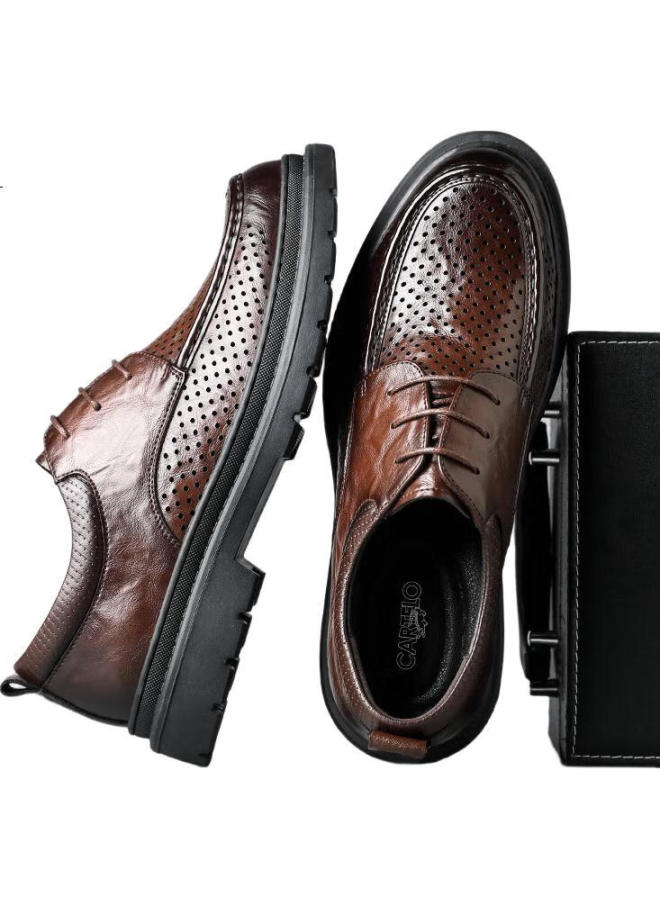 Cartelo Men'S Handmade Leather Shoes Breathable Hollow Business Casual Shoes Men 9804 Brown Size 41 - Image 1