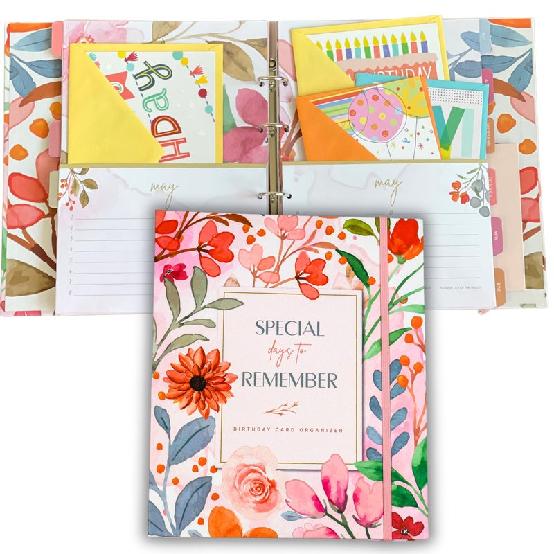 Paper 'n Such منظم بطاقات المعايدة من Paper 'n Such مع جيوب - غلاف مقوى - كتاب أعياد ميلاد مزين بالزهور - تقويم دائم وتواريخ للتذكير - تذكير بأعياد الميلاد والعطلات والذكرى السنوية - Image 1
