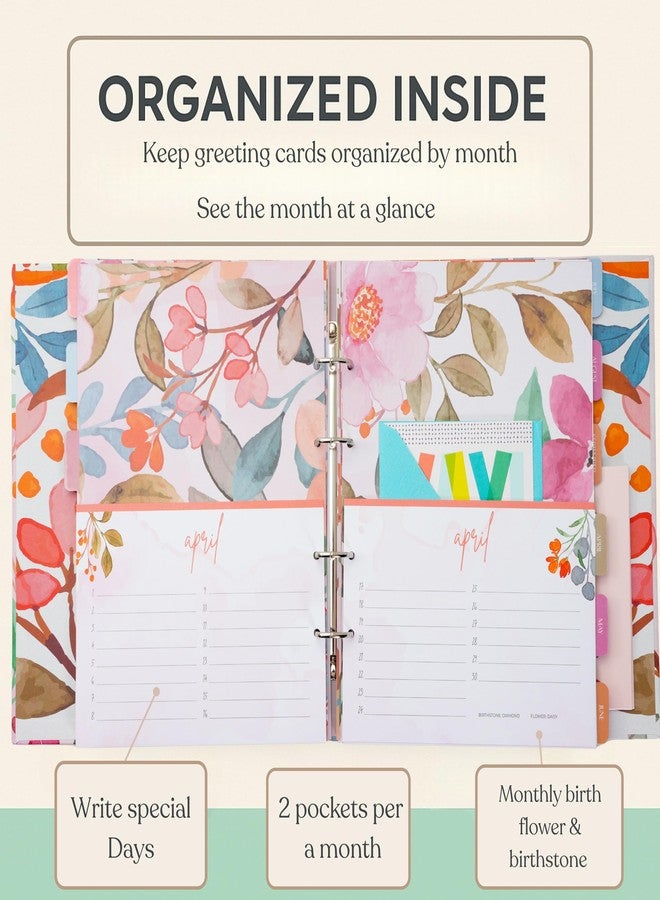 Paper 'n Such منظم بطاقات المعايدة من Paper 'n Such مع جيوب - غلاف مقوى - كتاب أعياد ميلاد مزين بالزهور - تقويم دائم وتواريخ للتذكير - تذكير بأعياد الميلاد والعطلات والذكرى السنوية - Image 3