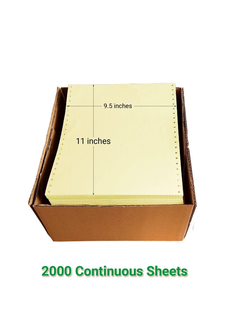 Abulhoul Printing Press LLC ABULHOUL Continuous Listing Computer Paper Sheet Yellow 9.5” x 11” Single ply 2000 sheets per box 60gsm (±5% in actual weight) can be used for dot-matrix impact printers that require ink ribbons  - Image 2