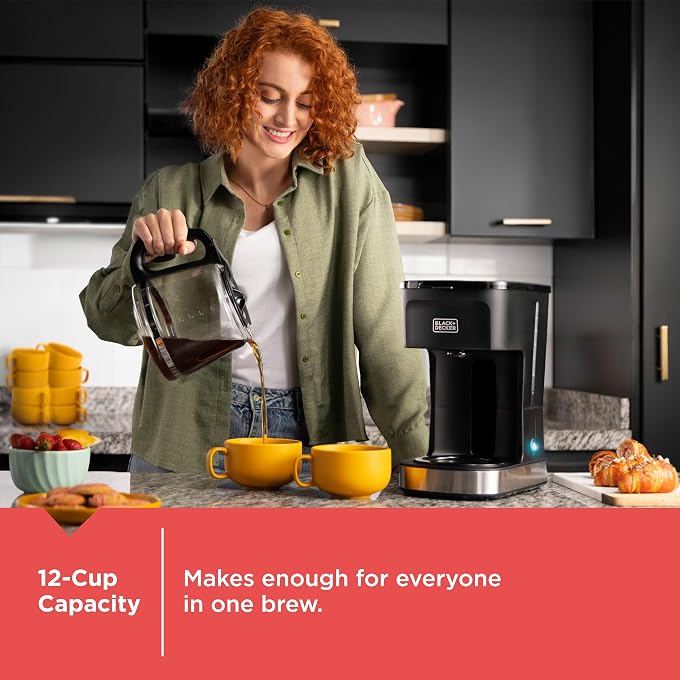 BLACK&DECKER CAFCRAFT 12-Cup Coffee Maker, One-Switch Drip Coffeemaker with Vortex Showerhead Technology, Sneak-A-Cup, Keep Warm Function, Stainless Steel - Image 2