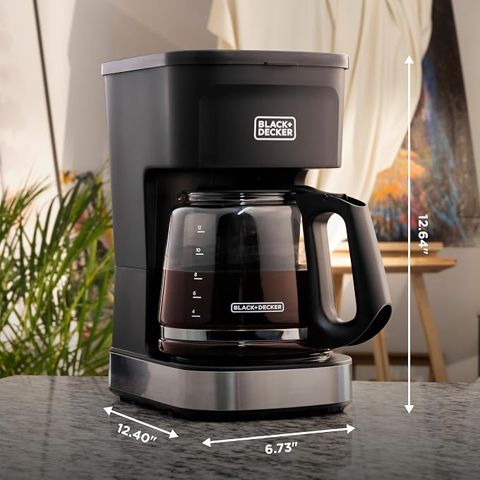 BLACK&DECKER CAFCRAFT 12-Cup Coffee Maker, One-Switch Drip Coffeemaker with Vortex Showerhead Technology, Sneak-A-Cup, Keep Warm Function, Stainless Steel - Image 3