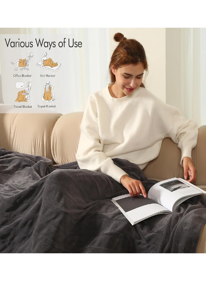 بطانية كهربائية قطيفة مريحة للغاية للتدفئة السريعة 157.48 سم × 213.36 سم، رمادي داكن - Image 4