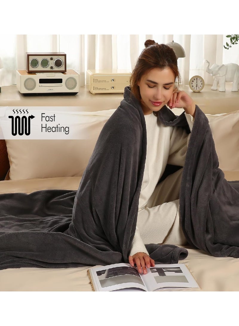 بطانية كهربائية قطيفة مريحة للغاية للتدفئة السريعة 157.48 سم × 213.36 سم، رمادي داكن - Image 5