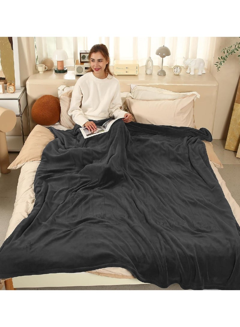 بطانية كهربائية قطيفة مريحة للغاية للتدفئة السريعة 157.48 سم × 213.36 سم، رمادي داكن - Image 1