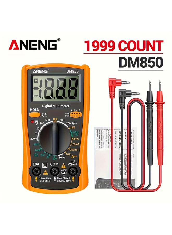 ANENG DM850 Automatic Professional Digital Multimeter 1999 Counts Auto AC DC Voltage Tester Yellow With Box - Image 1