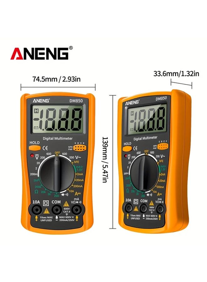 ANENG DM850 Automatic Professional Digital Multimeter 1999 Counts Auto AC DC Voltage Tester Yellow With Box - Image 3