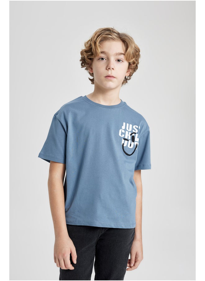 DeFacto - Boy Oversize Fit Crew Neck Knitted Short Sleeve T-Shirt - Image 1