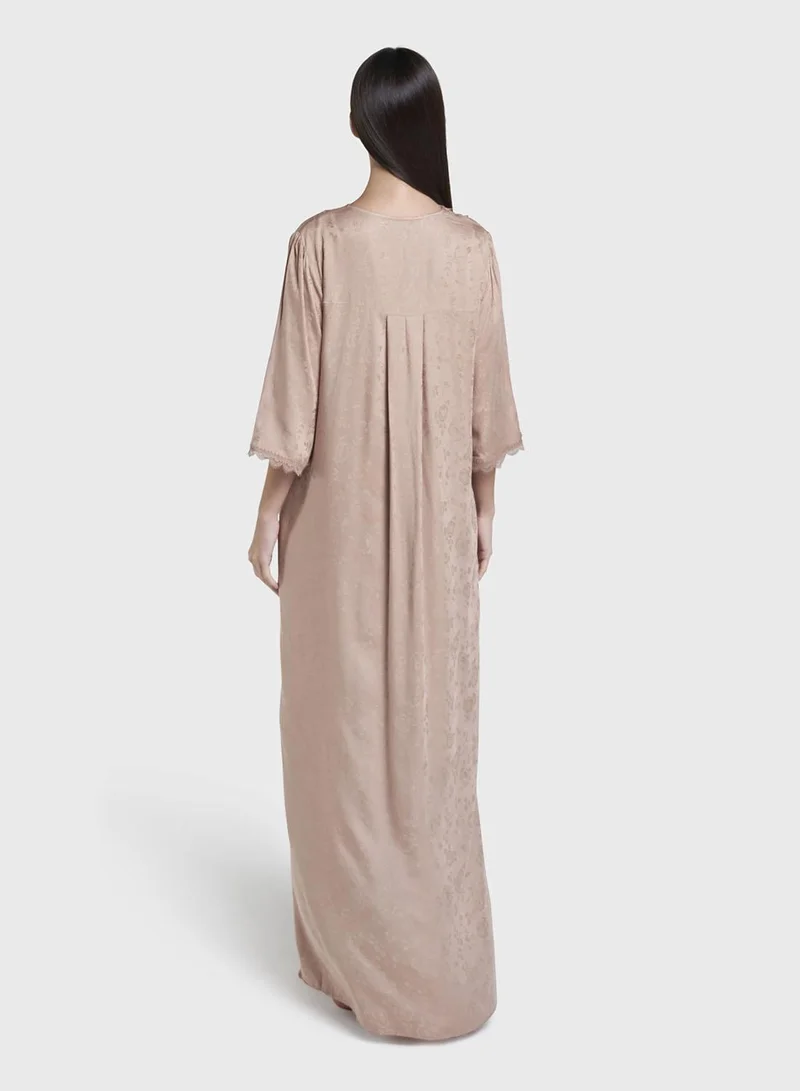 Kashkha  Brown Jacuard Floral Print Rayon Long Nightwear Dress (CNH489) for Women | Best Price UAE