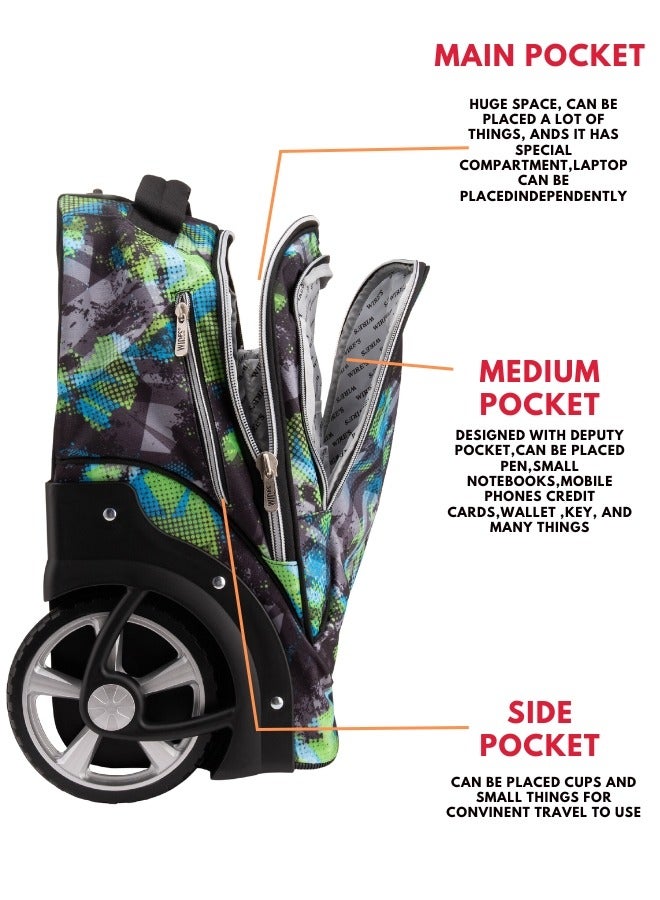Wires 3 Piece Kids School Trolley Bag laptop compartment Big Wheels With Lunch bag & Pencil Case  - Image 2