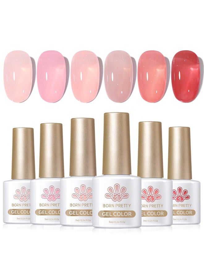 Born Pretty Jelly Gel Nail Polish Set Sheer Jelly Nude Pink Gel Polish Crystal Transparent Gel Polish Set Nail Art Varnish Manicure Collection Gift Set 7ML 6PCS - Image 1