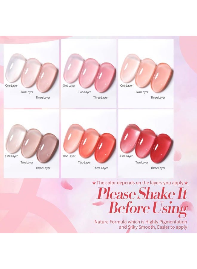 Born Pretty Jelly Gel Nail Polish Set Sheer Jelly Nude Pink Gel Polish Crystal Transparent Gel Polish Set Nail Art Varnish Manicure Collection Gift Set 7ML 6PCS - Image 4