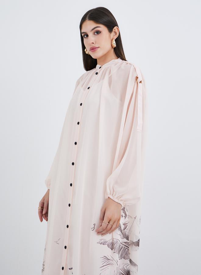 Styli Floral Printed Balloon Sleeves Shirt Midi Dress - Image 3