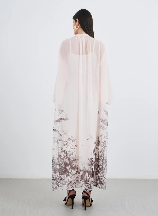 Styli Styli Floral Printed Balloon Sleeves Shirt Midi Dress