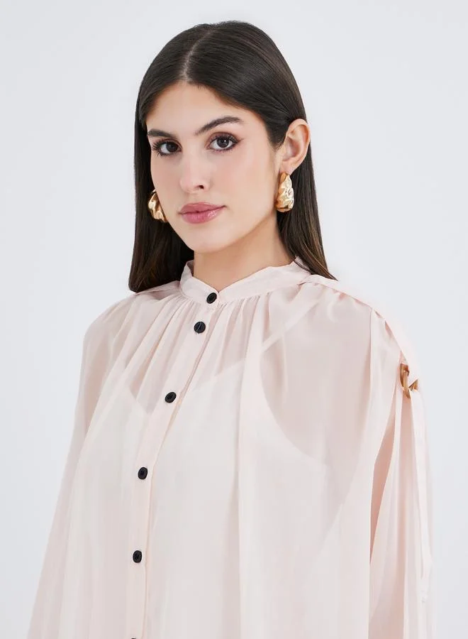 Styli Styli Floral Printed Balloon Sleeves Shirt Midi Dress