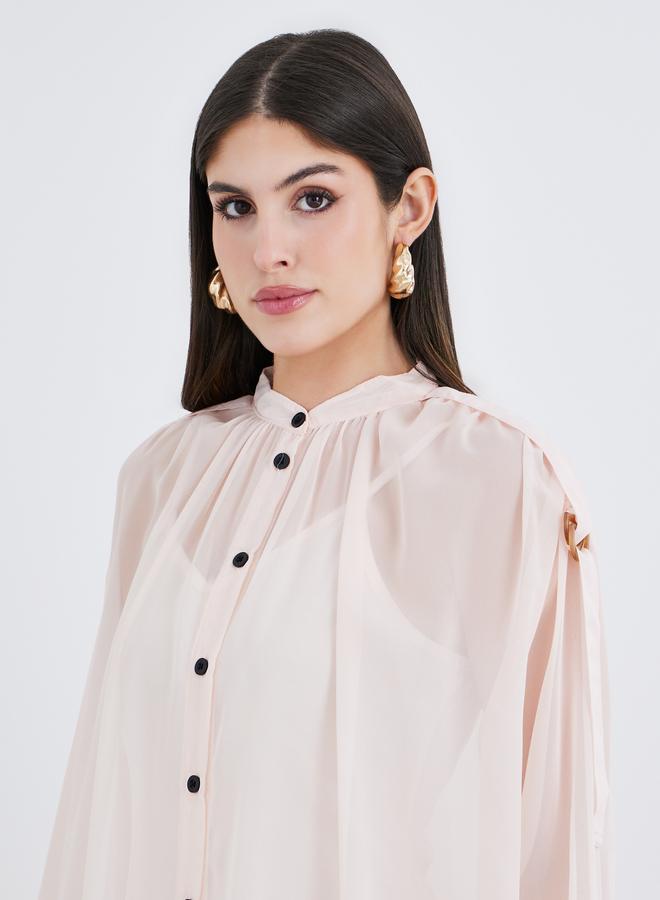 Styli Floral Printed Balloon Sleeves Shirt Midi Dress - Image 4