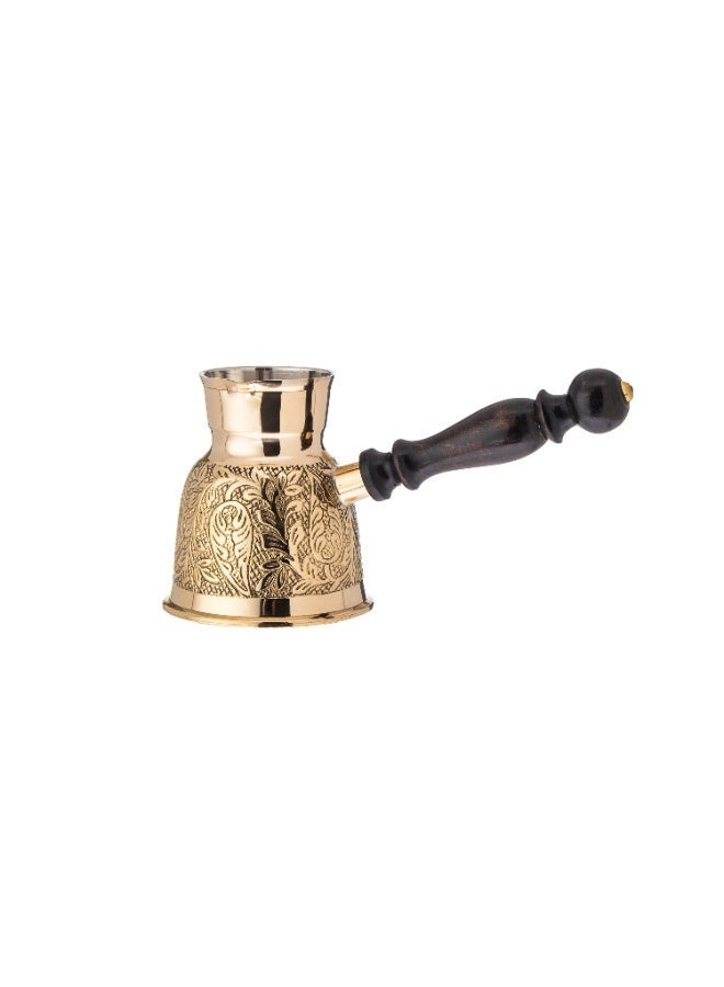 Dania ☕ Premium Golden Turkish Coffee Pot 🇮🇳 – 100 ml Capacity, Single Cup 🥄 Height 7 cm ✨ Hand-Engraved Design with Elegant Wooden Handle 🌿 - Image 2
