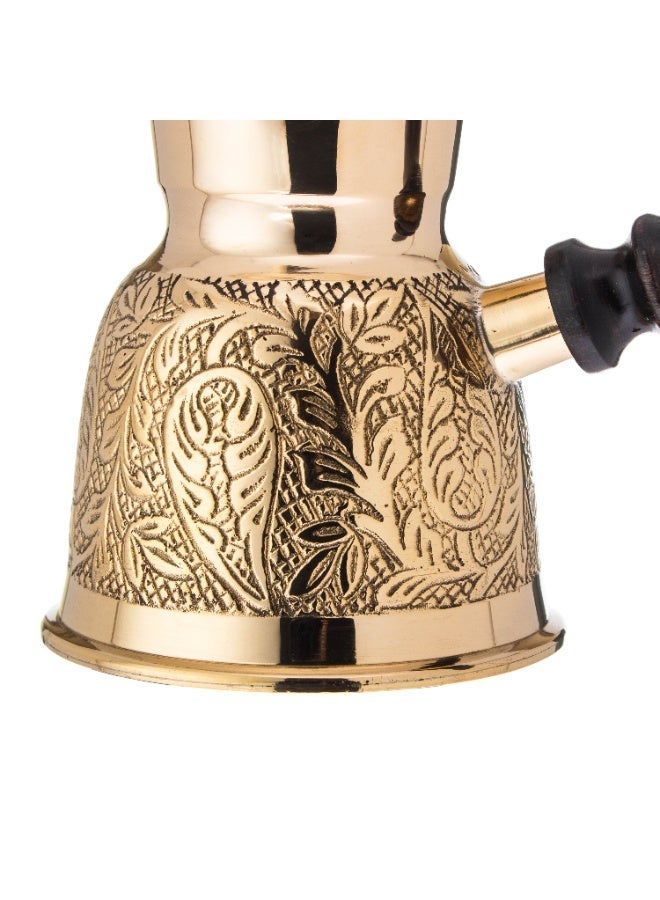 Dania ☕ Premium Golden Turkish Coffee Pot 🇮🇳 – 100 ml Capacity, Single Cup 🥄 Height 7 cm ✨ Hand-Engraved Design with Elegant Wooden Handle 🌿 - Image 3