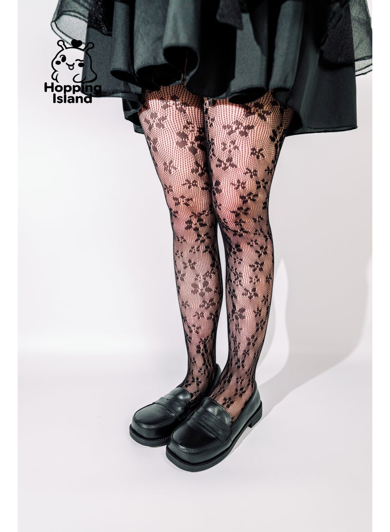 Hopping Island Floral Black Stocking Stockings Lace Petal Fishnet Tights Floral French Mesh Pantyhose sock women - Image 3