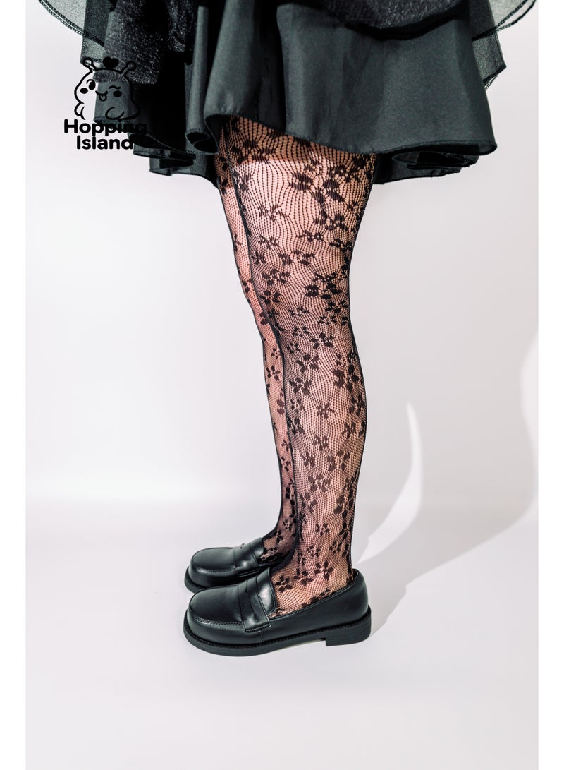 Hopping Island Floral Black Stocking Stockings Lace Petal Fishnet Tights Floral French Mesh Pantyhose sock women - Image 4