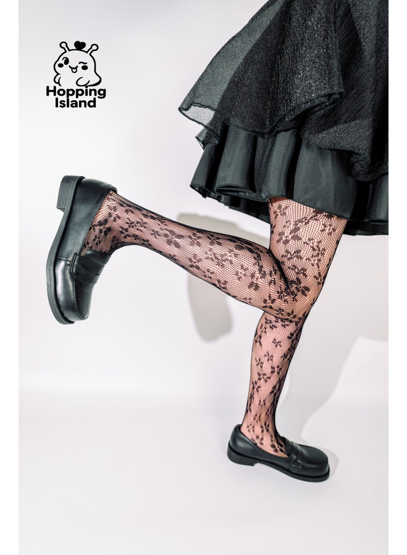 Hopping Island Floral Black Stocking Stockings Lace Petal Fishnet Tights Floral French Mesh Pantyhose sock women - Image 5
