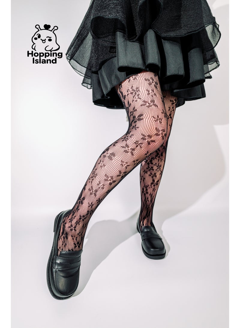 Hopping Island Floral Black Stocking Stockings Lace Petal Fishnet Tights Floral French Mesh Pantyhose sock women - Image 2