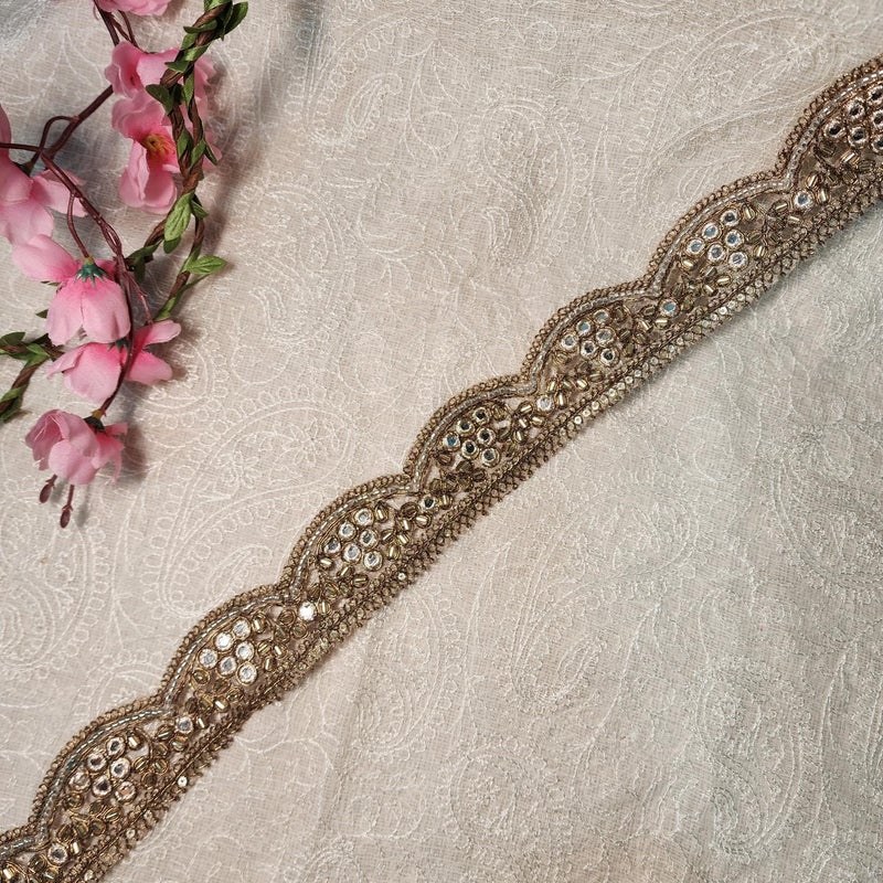 Mohan Shoppe Antique Color Beads Work Cutwork Lace for Suits Bags Dresses Dupatta etc. Pack of 1 roll (9 Meters) Approx. - Image 4