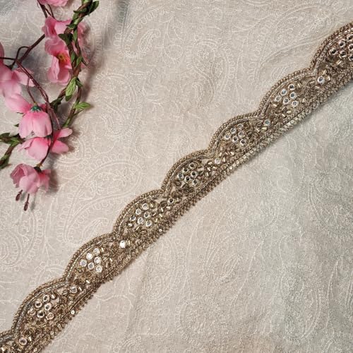 Mohan Shoppe Antique Color Beads Work Cutwork Lace for Suits Bags Dresses Dupatta etc. Pack of 1 roll (9 Meters) Approx. - Image 1