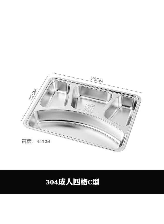 Stainless Steel Dinner Plate 304 With Lid, Deepened Parioned Dinner Plate, Square Lunch Box, Canteen Rice Plate, Student Lunch Box