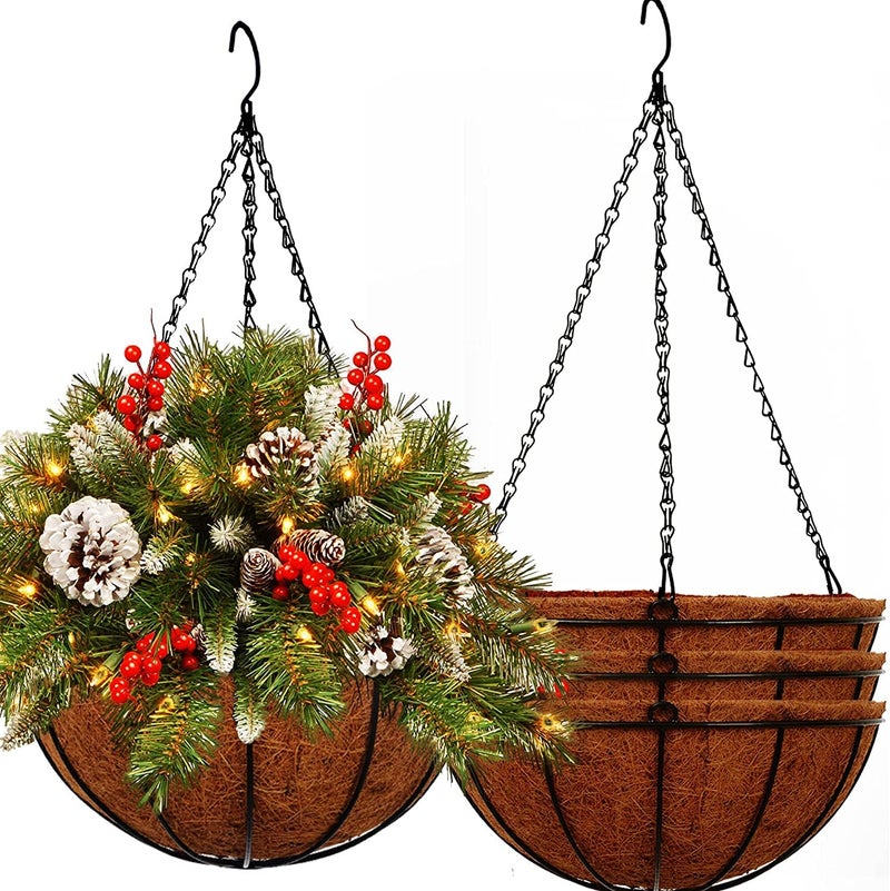 Tim Tim Agro Hanging Planters Basket Outdoor Indoor (12 Inch 4 Pack)-Coconut Coir Hanging Baskets For Plants Outdoor,Metal Wire Baskets With Coco Liner Window Box Planters,Hanging Flower Pots(Brown) - Image 5