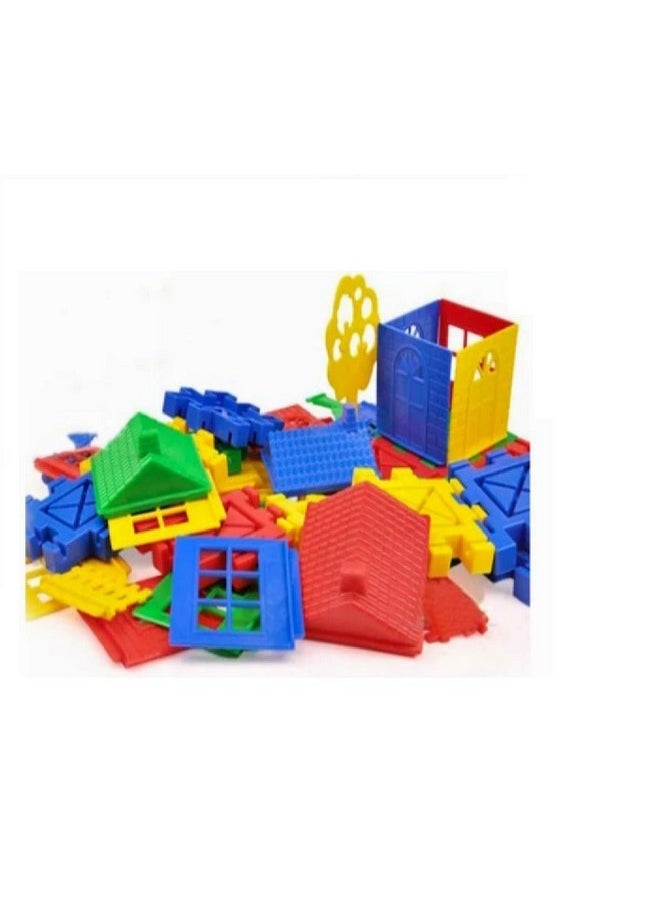 Vibgyor Vibes - Vibgyor Vibes Home/House Building Blocks (Bigger 7.9 cm Blocks with Smooth Edges and Finishing) Comes Along with Trees Windows, Steps/Stairs, Fence(45 Pieces) - Image 1