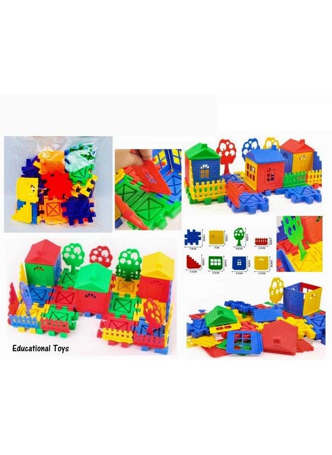 Vibgyor Vibes - Vibgyor Vibes Home/House Building Blocks (Bigger 7.9 cm Blocks with Smooth Edges and Finishing) Comes Along with Trees Windows, Steps/Stairs, Fence(45 Pieces) - Image 1