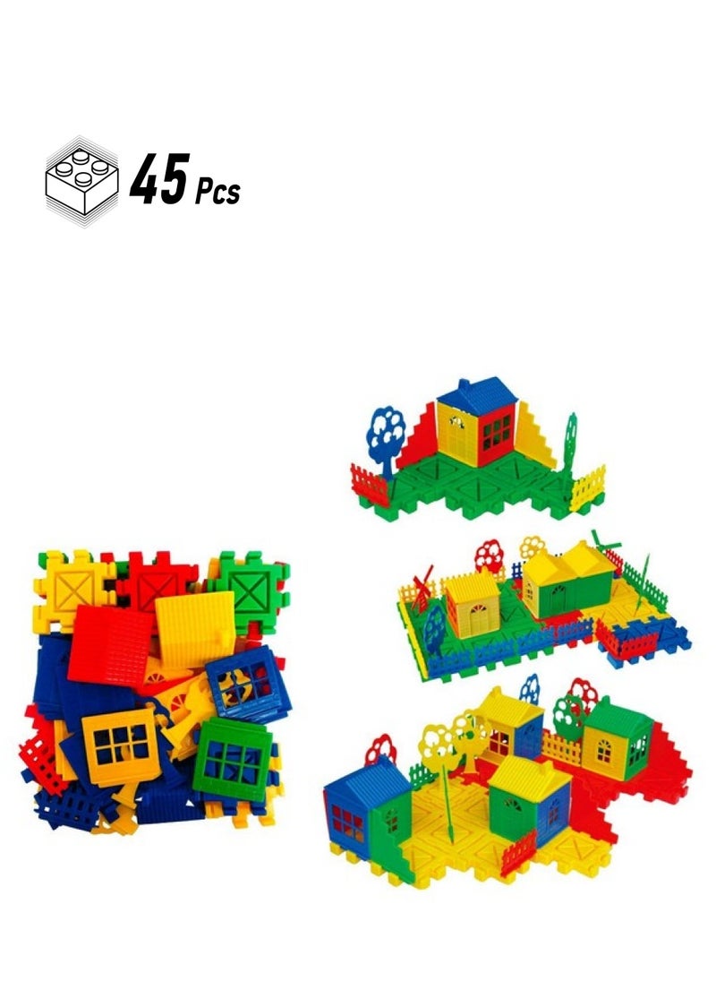 Vibgyor Vibes Vibgyor Vibes Home/House Building Blocks (Bigger 7.9 cm Blocks with Smooth Edges and Finishing) Comes Along with Trees Windows, Steps/Stairs, Fence(45 Pieces)  - Image 1