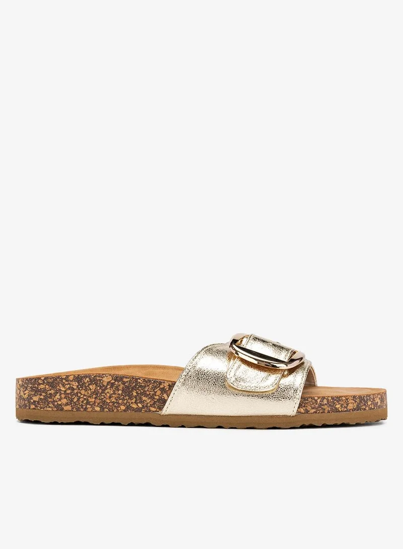 Bata Slip-On Sandals with Buckle Detail