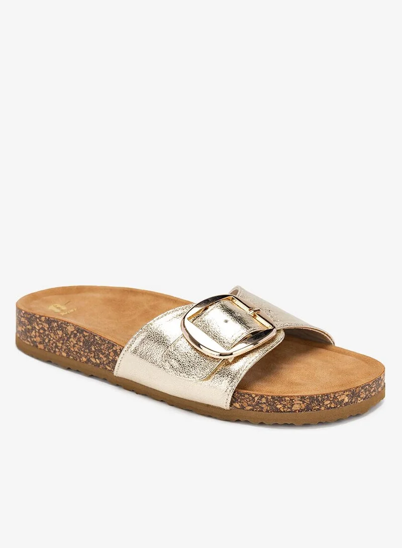 Bata Slip-On Sandals with Buckle Detail