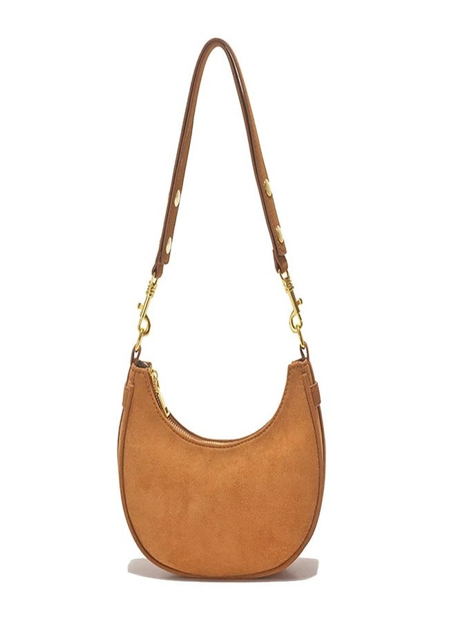 Zhoujazbb Women Suede Purse Crescent Bag Cute Hobo Crossbody Shoulder Bag with Adjustable Strap - Image 1