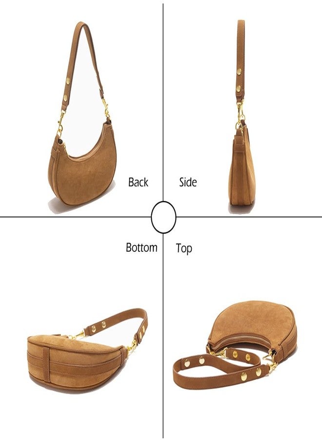 Zhoujazbb Women Suede Purse Crescent Bag Cute Hobo Crossbody Shoulder Bag with Adjustable Strap - Image 4