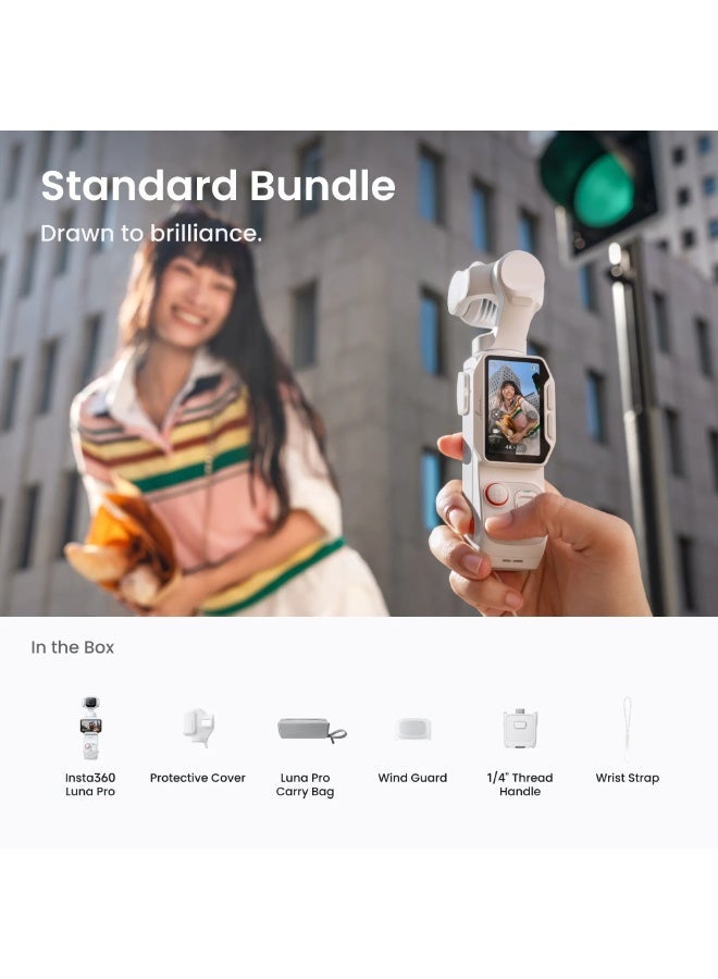 Insta360 Luna Pro Standard Bundle | 8K Leica 1-Inch Gimbal Camera, 4K120, 4x Zoom, 3-Axis Stabilization, Detachable 2in OLED Remote Screen, AI Dual Chip, 47GB Storage - Stellar White - Image 2