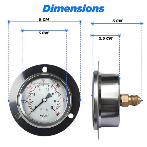 IONIX Bottom Entry Water Pressure Gauge 21 kg/cm² | 300 PSI | Stainless Steel Body | Brass Connector | Water Filter, RO, Geyser & Booster Pump Compatible - Image 5