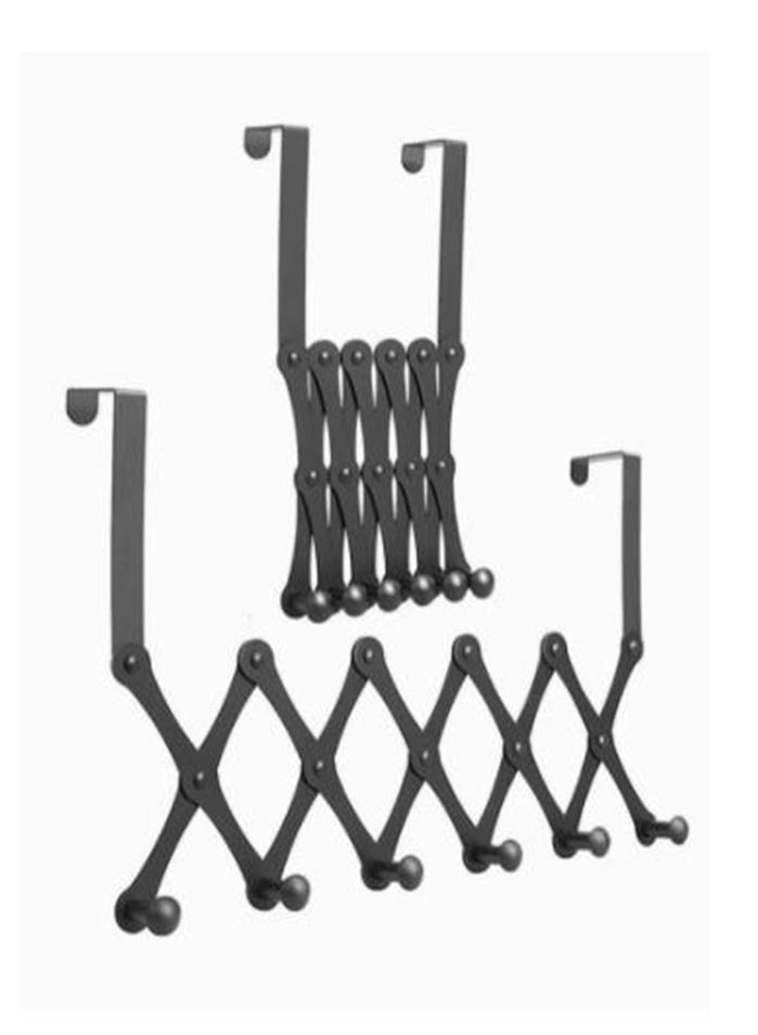 Sturdy Over The Door Hook Hanger, Expandable Door Clothes Hanger with 6 Hooks for Bathroom Bedroom Living Room, Metal Stainless Steel Coat Hanger for Clothes Robes Hats Belt Bag Towels  - Image 1