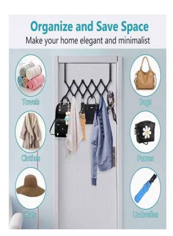 Sturdy Over The Door Hook Hanger, Expandable Door Clothes Hanger with 6 Hooks for Bathroom Bedroom Living Room, Metal Stainless Steel Coat Hanger for Clothes Robes Hats Belt Bag Towels  - Image 3
