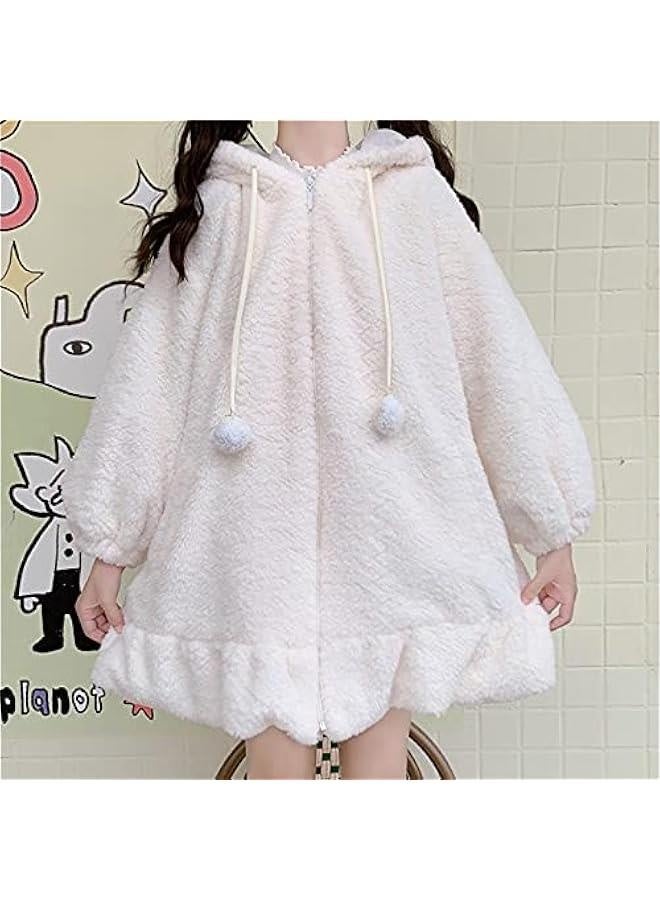 Women Cute Bunny Ear Long Sleeve Fuzzy Fluffy Rabbit Tops Sweatshirt Hoodie Jacket Coats  - Image 3