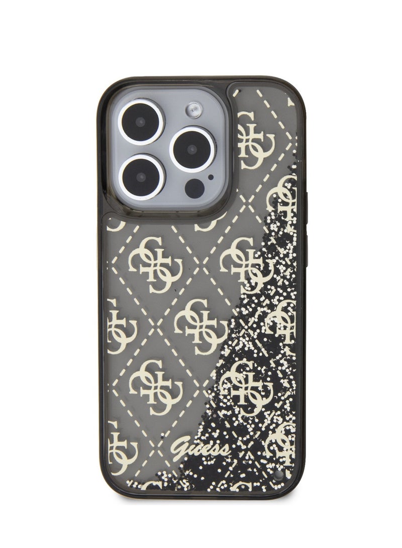 GUESS iPhone 15 Pro Case Liquid Glitter Back Cover with 4G Pattern / Drop & Bumper Protection / Slim Profile / Accurate Cutouts / Easy Snap-On -Black - Image 1