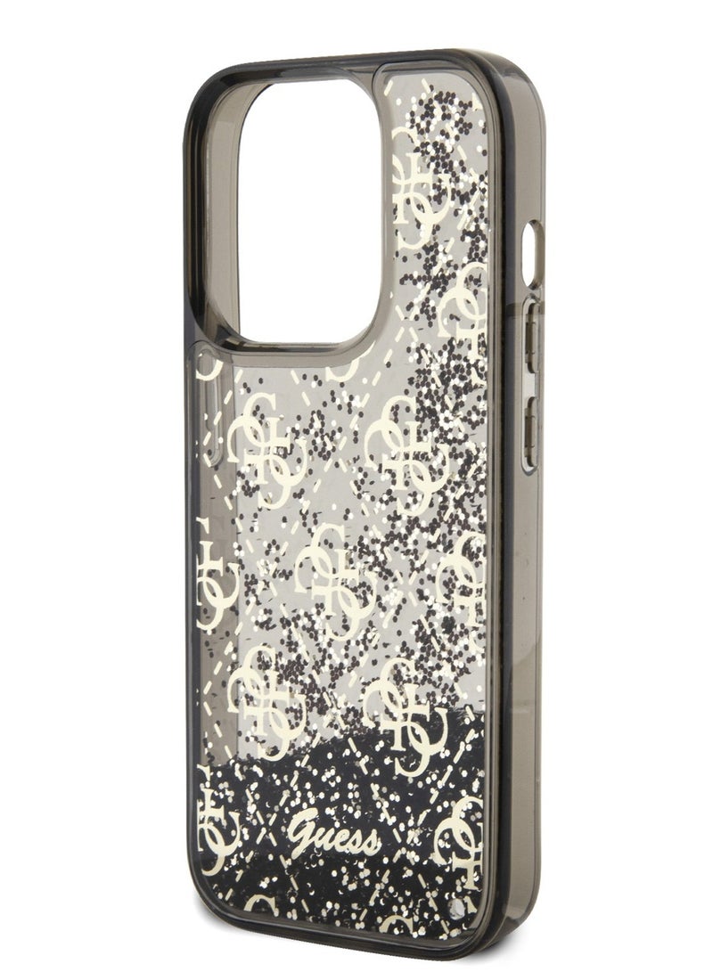 GUESS iPhone 15 Pro Case Liquid Glitter Back Cover with 4G Pattern / Drop & Bumper Protection / Slim Profile / Accurate Cutouts / Easy Snap-On -Black - Image 4