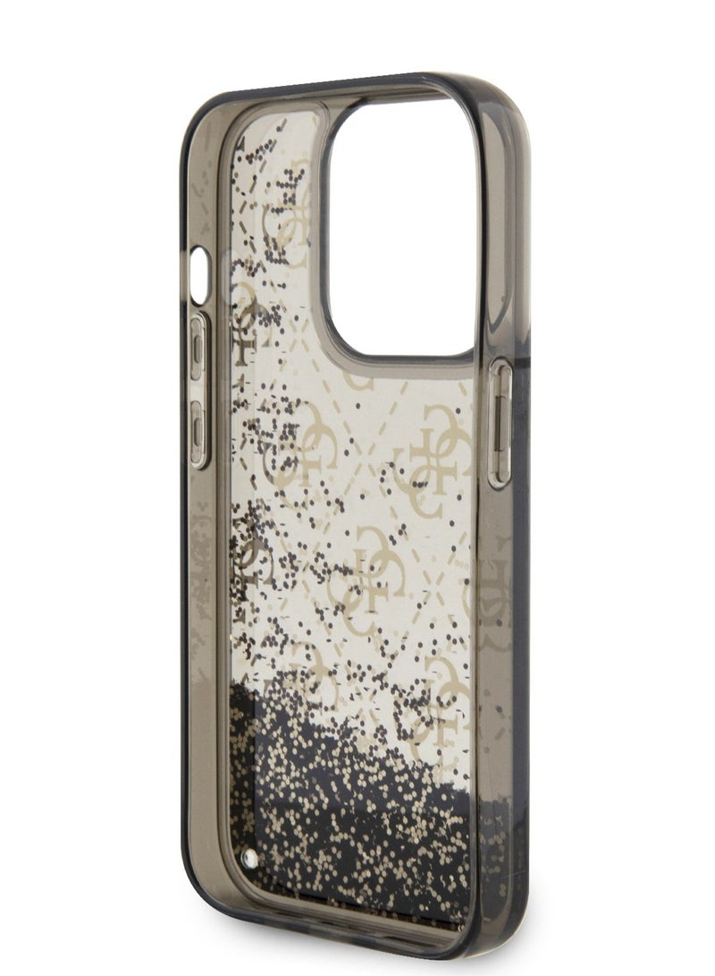 GUESS iPhone 15 Pro Case Liquid Glitter Back Cover with 4G Pattern / Drop & Bumper Protection / Slim Profile / Accurate Cutouts / Easy Snap-On -Black - Image 5