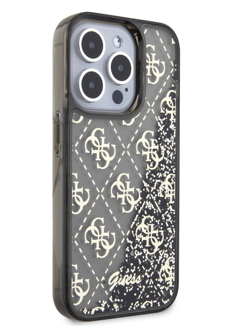 GUESS iPhone 15 Pro Case Liquid Glitter Back Cover with 4G Pattern / Drop & Bumper Protection / Slim Profile / Accurate Cutouts / Easy Snap-On -Black - Image 2
