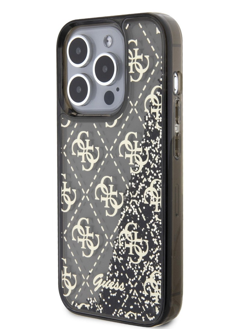 GUESS iPhone 15 Pro Case Liquid Glitter Back Cover with 4G Pattern / Drop & Bumper Protection / Slim Profile / Accurate Cutouts / Easy Snap-On -Black - Image 3