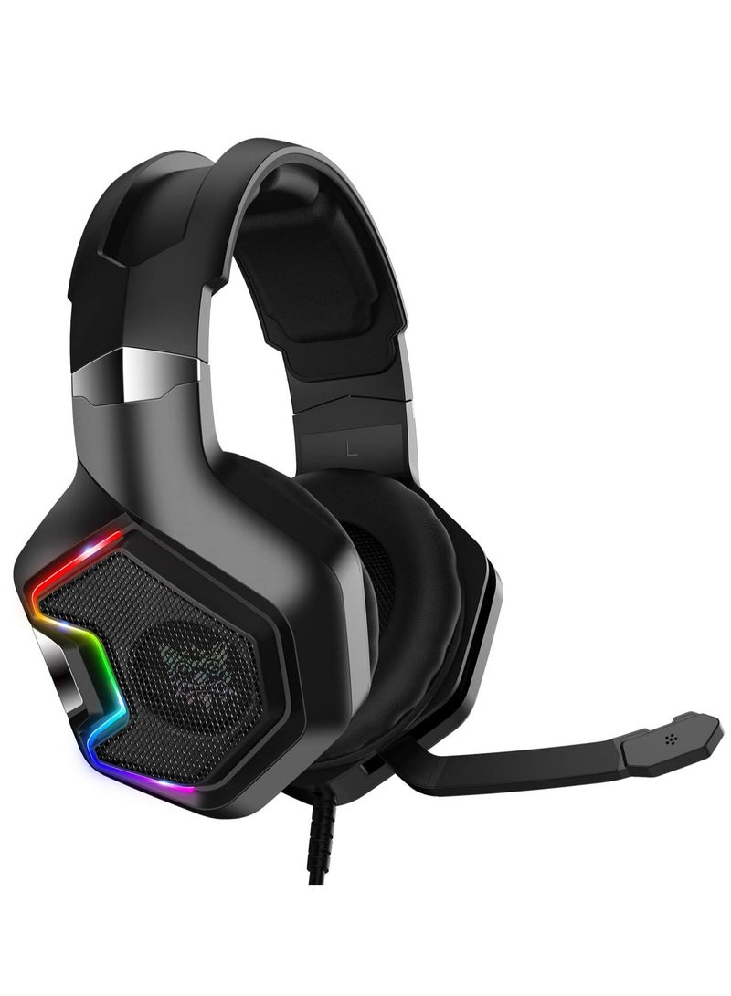 أونيكوما سماعة راس K10 برو سلكية للالعاب من اونيكوما مع خاصية الغاء الضوضاء واضاءة LED RGB وقابس صوت 3.5 ملم، مشغل 50 متوافقة الجوالات والكمبيوتر واللابتوب والتابلت وبلاي ستيشن 4 و5 واكس بوكس اسود، فوق الاذن - Image 3