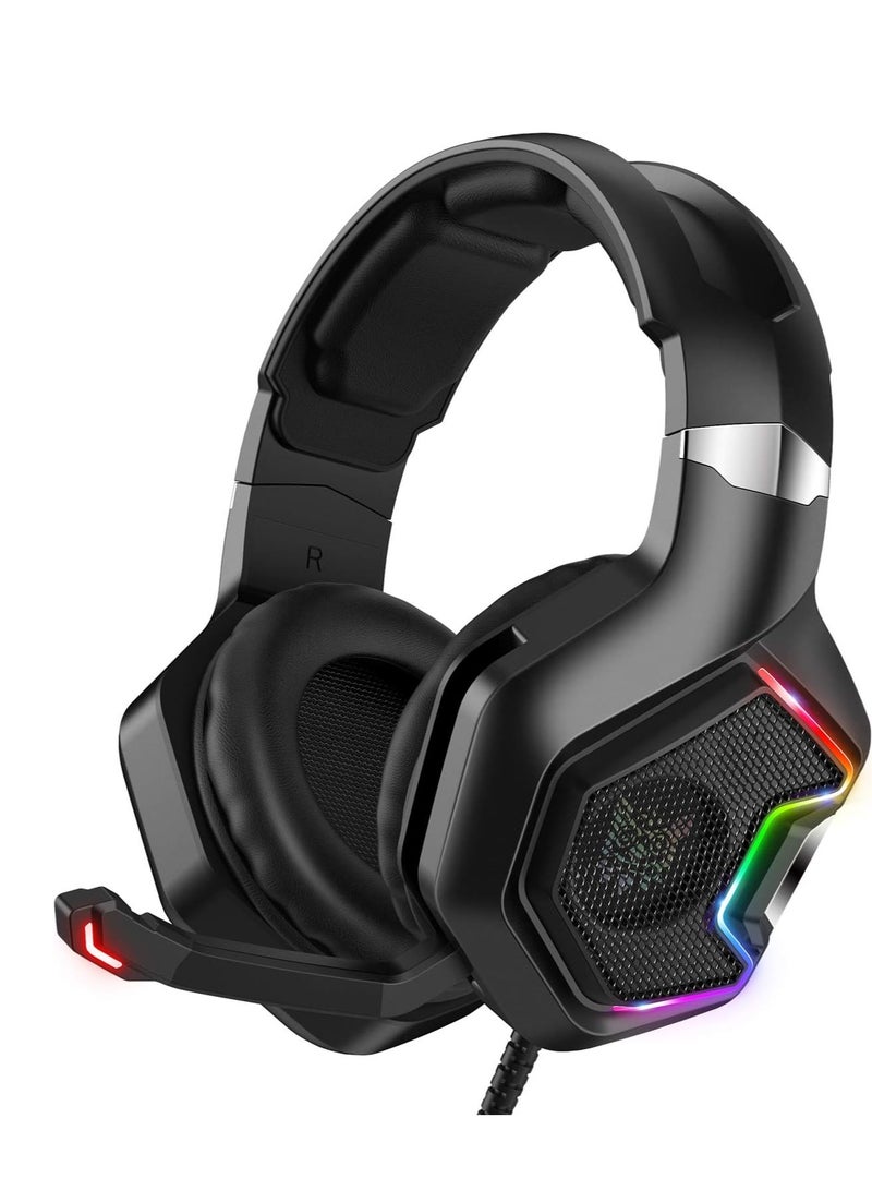 أونيكوما سماعة راس K10 برو سلكية للالعاب من اونيكوما مع خاصية الغاء الضوضاء واضاءة LED RGB وقابس صوت 3.5 ملم، مشغل 50 متوافقة الجوالات والكمبيوتر واللابتوب والتابلت وبلاي ستيشن 4 و5 واكس بوكس اسود، فوق الاذن - Image 2