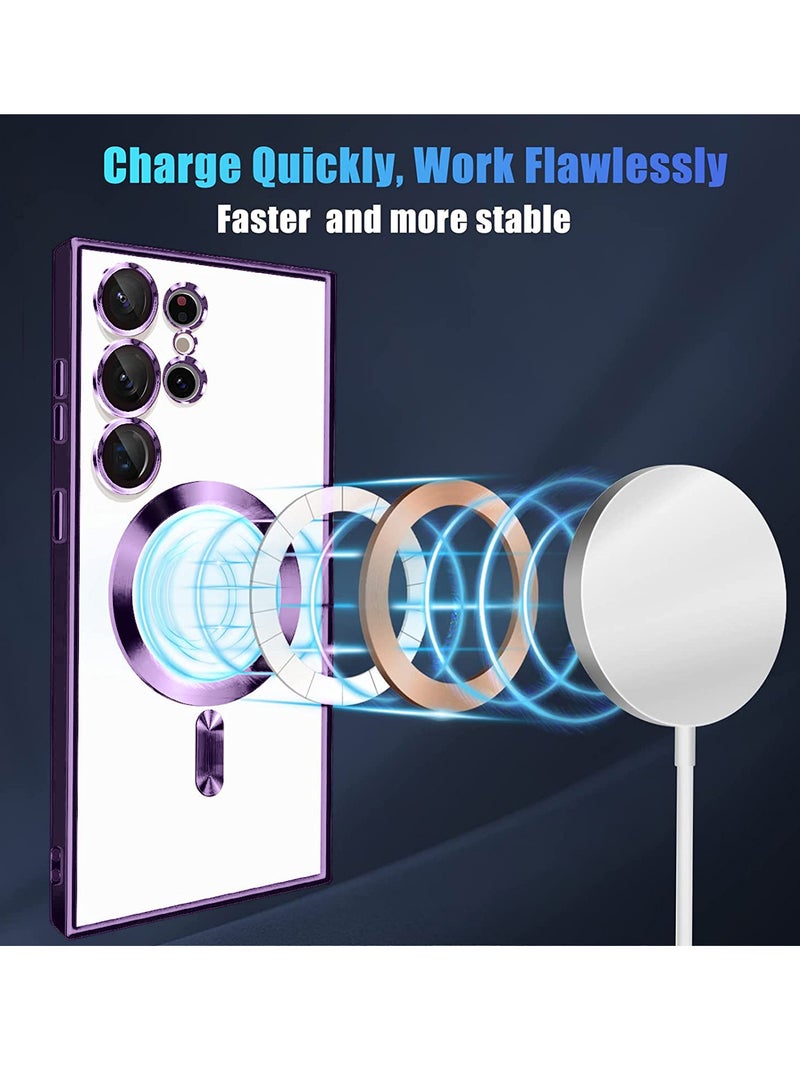 دبليو تيك غطاء حماية من مادة PC الهجينة الفاخرة المقاومة للصدمات لهاتف سامسونج جالاكسي S24 Ultra 5G 2024 شفاف/أرجواني - Image 3